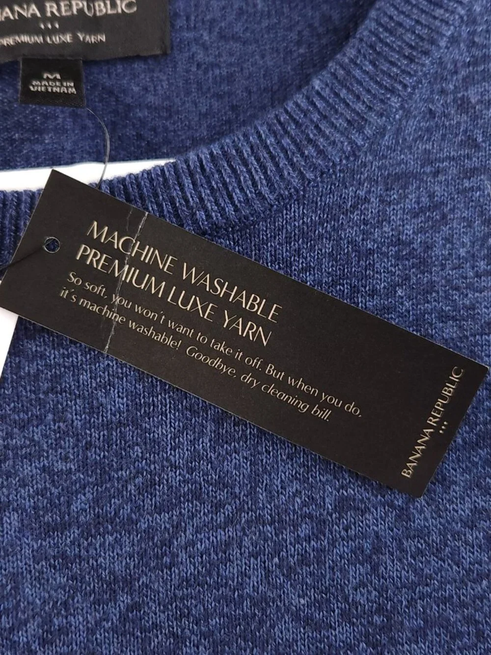 NWT Banana Republic Premium Luxe Yarn Blue Heathered Sweater Knit Crew Pullover
